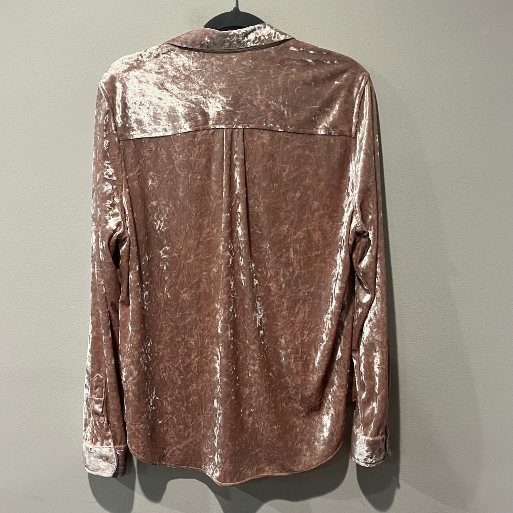 INVESTMENTS Crushed Velvet Button Down Shirt Rose‎ Pink Long Sleeve Plus Size 1X - Picture 2 of 7